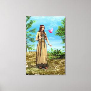 Indianische Frau Waldvogel Kunst Leinwanddruck