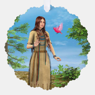 Indianische Frau Waldvogel Kunst Ornament Karte