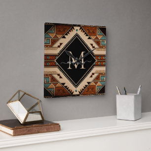 Indianische Kultur der Native Americans Boho-Stil Quadratische Wanduhr