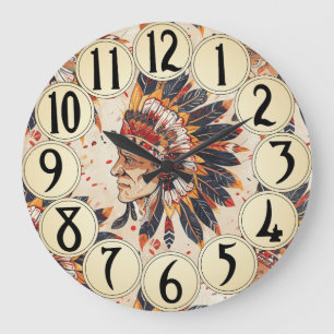 Indianische Kunst Vintage Häuptling Große Wanduhr