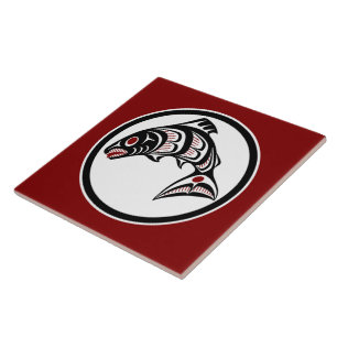 Indianische Rot-Schwarz-Kunst Vektor Lachs Fliese