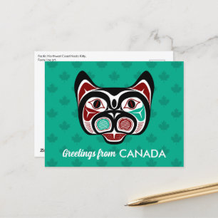 Indianische Rot-Schwarze-Haida-Kunst-Katze Postkarte