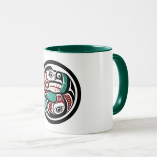Indianische Rot-Schwarze Haida-Kunst Otter Lachs Tasse