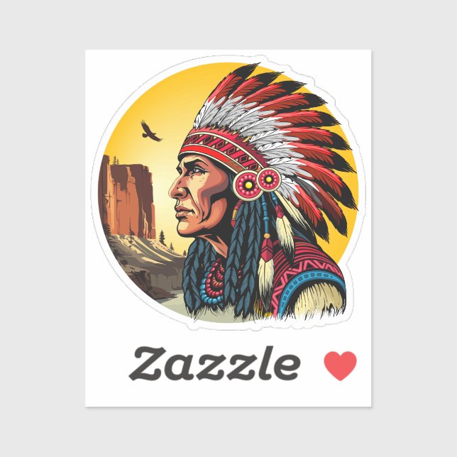 Indianischer Chef der wilden Landschaft Sunset Aufkleber (Blatt)