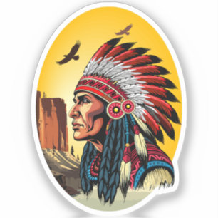Indianischer Chef der wilden Landschaft Sunset Aufkleber