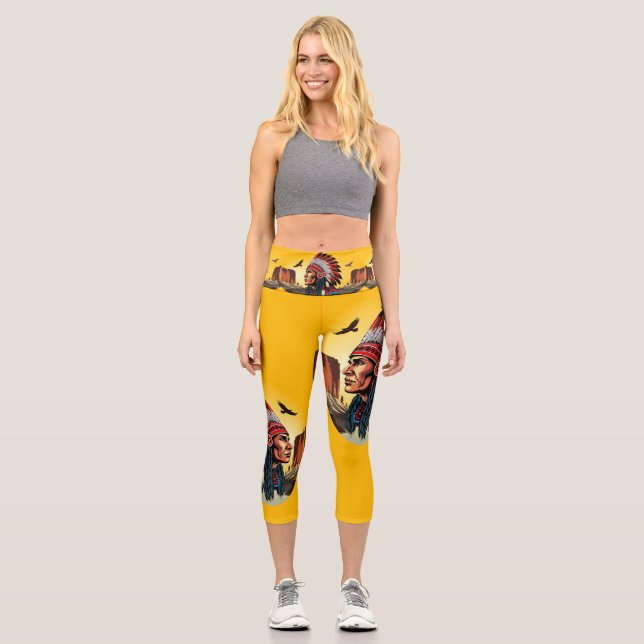 Indianischer Chef der wilden Landschaft Sunset Capri Leggings (Vorderseite)
