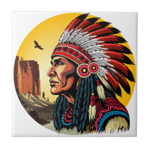 Indianischer Chef der wilden Landschaft Sunset Fliese