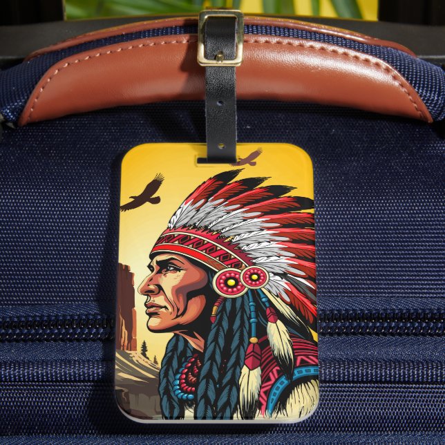 Indianischer Chef der wilden Landschaft Sunset Gepäckanhänger (Vorderseite Insitu 2)