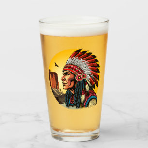 Indianischer Chef der wilden Landschaft Sunset Glas