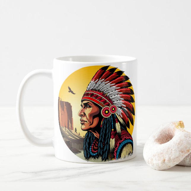 Indianischer Chef der wilden Landschaft Sunset Kaffeetasse (Mit Donut)