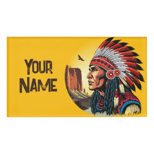 Indianischer Chef der wilden Landschaft Sunset Namenschild