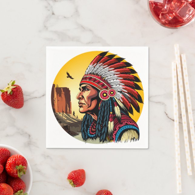 Indianischer Chef der wilden Landschaft Sunset Serviette (Beispiel)