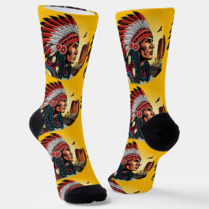 Indianischer Chef der wilden Landschaft Sunset Socken