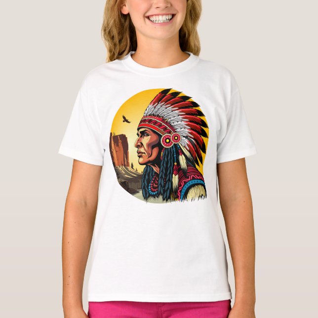 Indianischer Chef der wilden Landschaft Sunset T-Shirt (Vorderseite)