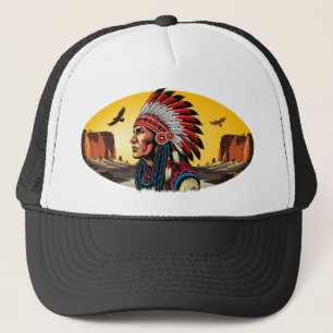 Indianischer Chef der wilden Landschaft Sunset Truckerkappe