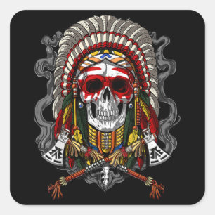 Indianischer Chef Skull Indian Headdress Quadratischer Aufkleber