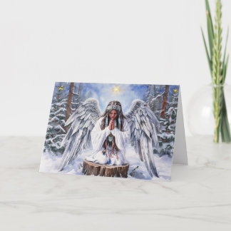 Indianischer Engel betet für Weihnachtsfrieden Feiertagskarte
