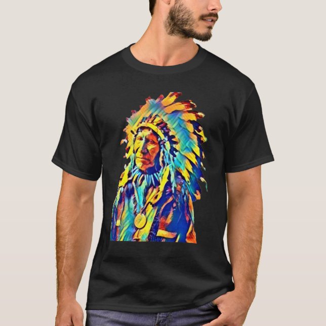 Indianischer Häuptling Red Cloud Farbiger T-Shirt (Vorderseite)