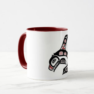 Indianischer roter schwarzer Haida Orca Schwertwal Tasse