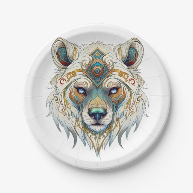 Indianischer Spiritueller Wolf Pappteller (Vorderseite)