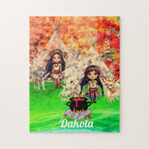 Indianisches Mädchen mit Waldtieren Puzzle