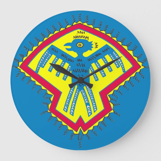 Indianisches Vogelsymbol Große Wanduhr (Vorderseite)