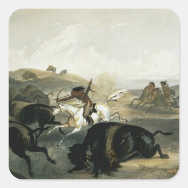 Indians Hunting the Bison, Plattform 31 from Band  Quadratischer Aufkleber (Vorderseite)