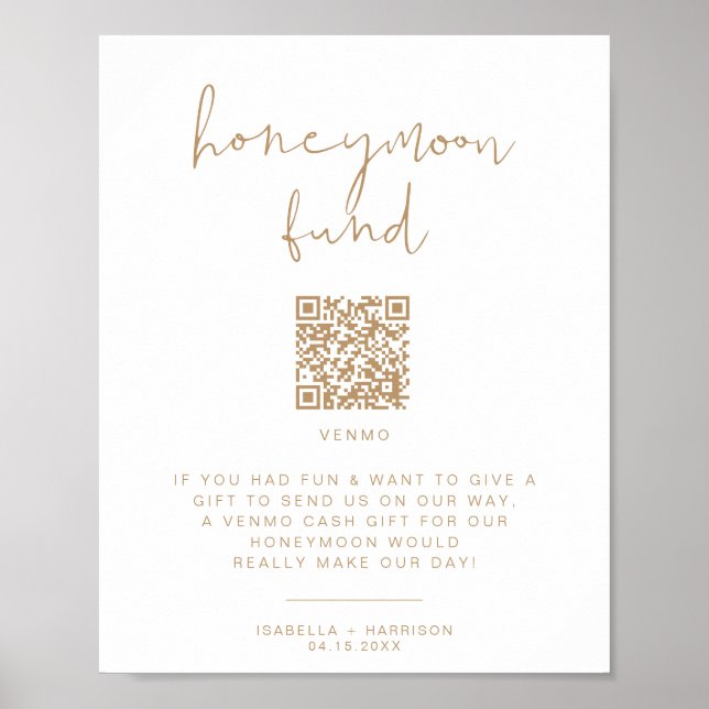 INDIE Beige Boho Honeymoon Fund Wedding Sign Poster (Vorne)