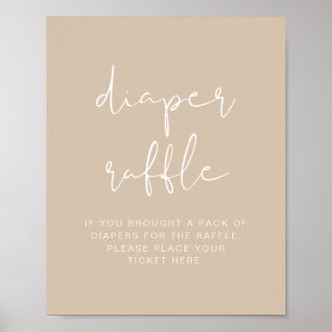 INDIE Bohemisch Beige Diaper Raffle Game Sign Poster