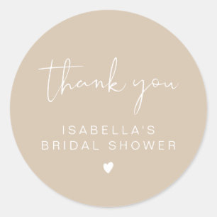 INDIE Boho Beige Hochzeitsdusche Danke  Runder Aufkleber