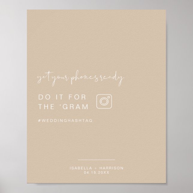 INDIE Boho Beige Instagram Hashtag Wedding Sign Poster (Vorne)