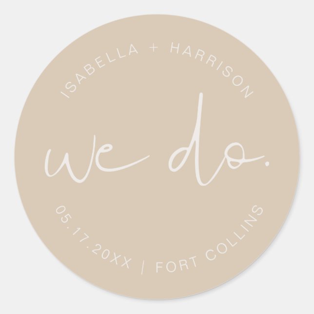INDIE Boho Beige Wedding Classic Round Sticker (Vorderseite)