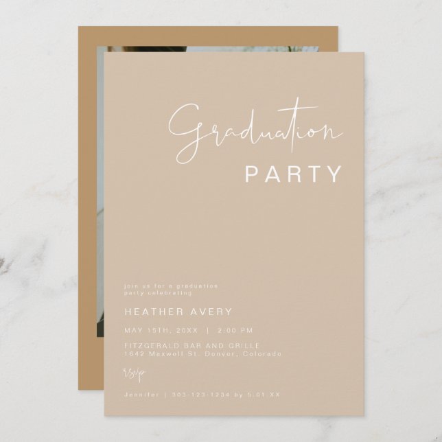 INDIE Boho Earth Toned Beige Graduation Party Einladung (Vorne/Hinten)