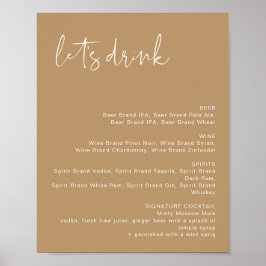 INDIE Boho Earth Toned Let's Drink Bar Menu-Zeiche Poster