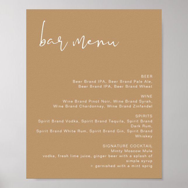 INDIE Boho Earth Toned Wedding Bar Menu Poster (Vorne)