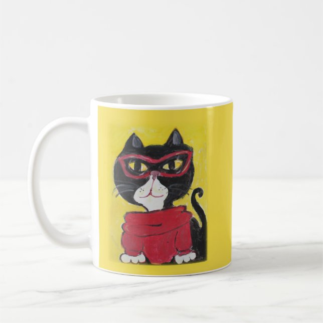 Indie Folk Art Turtleneck Cat Painting Fun Kaffeetasse (Links)