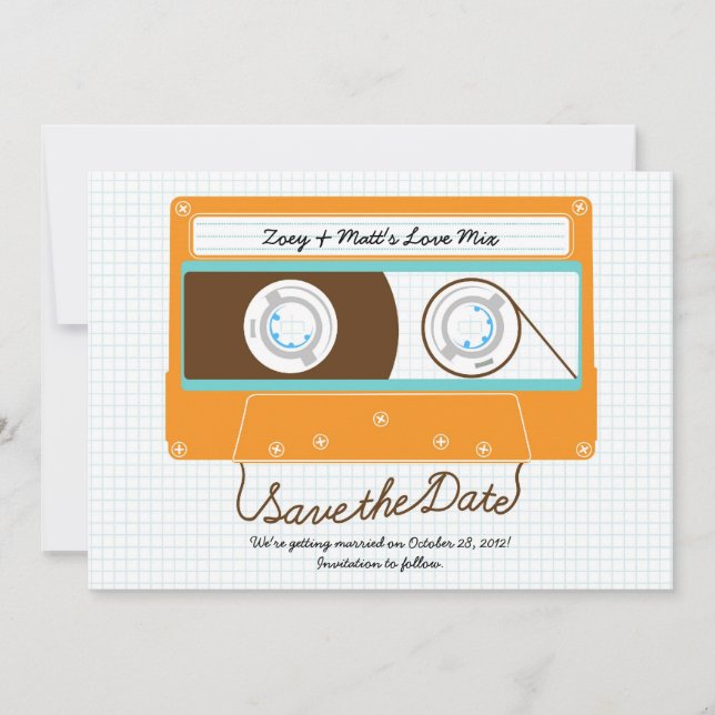 Indie-Mixtape-Hochzeit (Orange/Himmel) Save-the-Da Save The Date (Vorderseite)