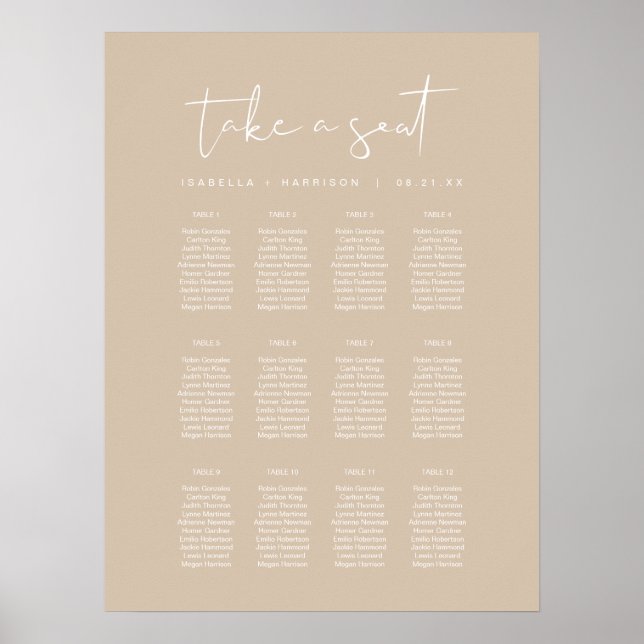 INDIE Moderne Bohemische Beige Hochzeitstabelle Poster (Vorne)