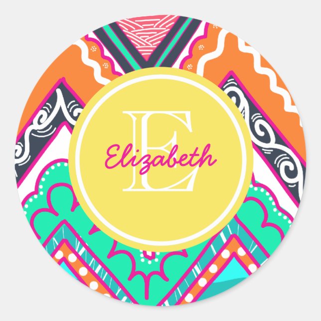 Indie Zickzack Runder Aufkleber (Vorderseite)