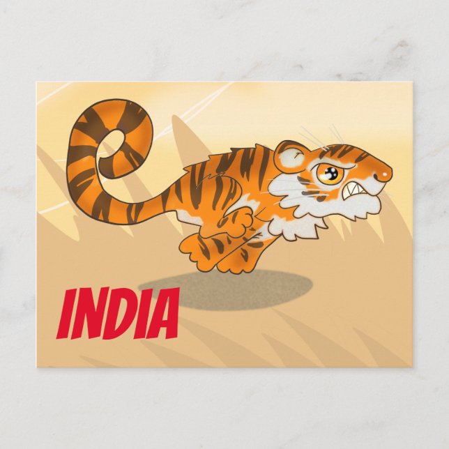 Indien Cartoon Tiger Postkarte (Vorderseite)