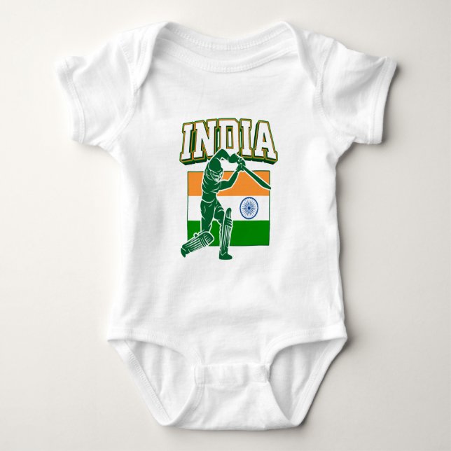 Indien Cricket mit indischer Flagge Geschenk Baby Strampler (Vorderseite)