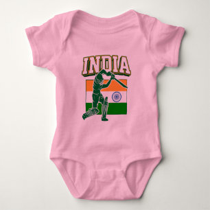 Indien Cricket mit indischer Flagge Geschenk Baby Strampler
