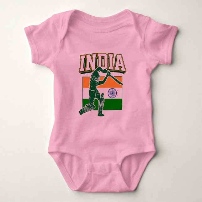 Indien Cricket mit indischer Flagge Geschenk Baby Strampler (Vorderseite)