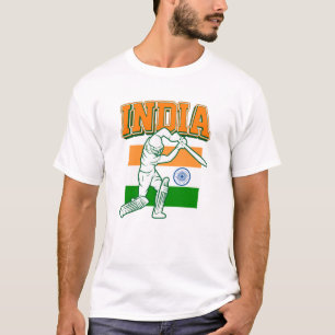Indien Cricket mit indischer Flagge Geschenk T-Shirt