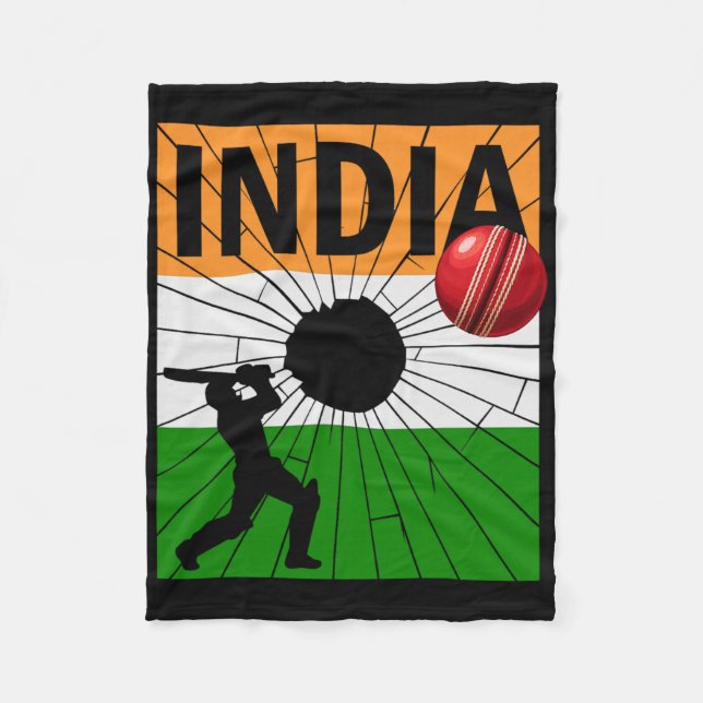 Indien Cricket mit indischer Flagge Pinselstrich A Fleecedecke (Vorderseite)