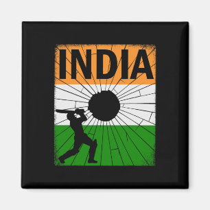 Indien Cricket Mit Indischer Flagge Pinselstrich A Magnet