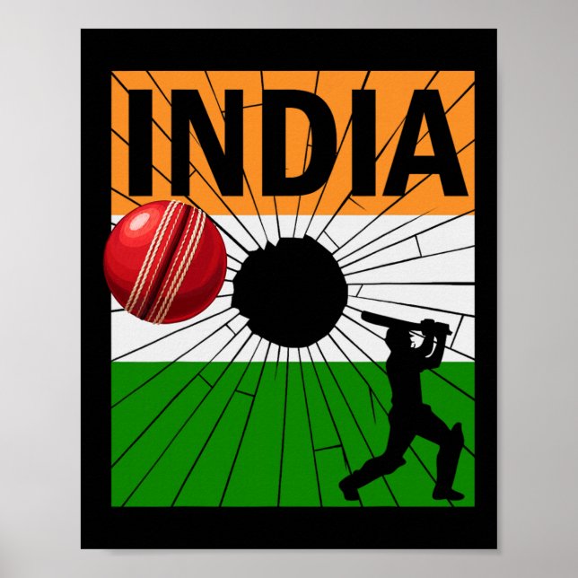 Indien Cricket Mit Indischer Flagge Pinselstrich A Poster (Vorne)