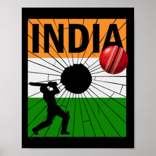 Indien Cricket Mit Indischer Flagge Pinselstrich A Poster