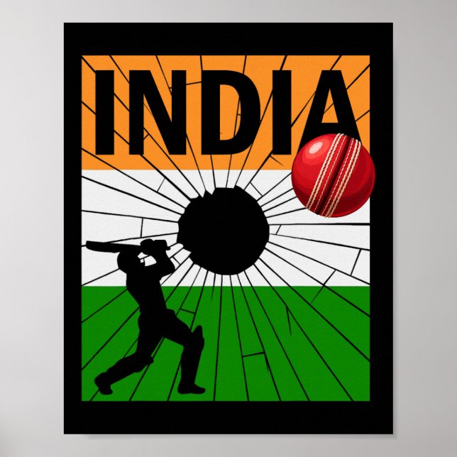 Indien Cricket Mit Indischer Flagge Pinselstrich A Poster (Vorne)