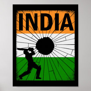 Indien Cricket mit indischer Flagge Pinselstrich A Poster